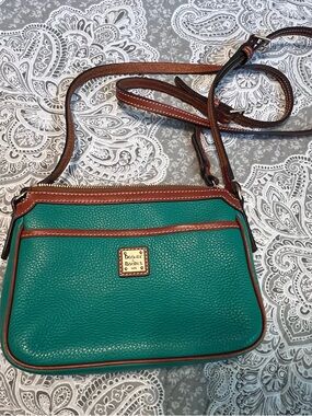 Dooney & Bourke Teal Pebbled Leather Crossbody with Brown Trim